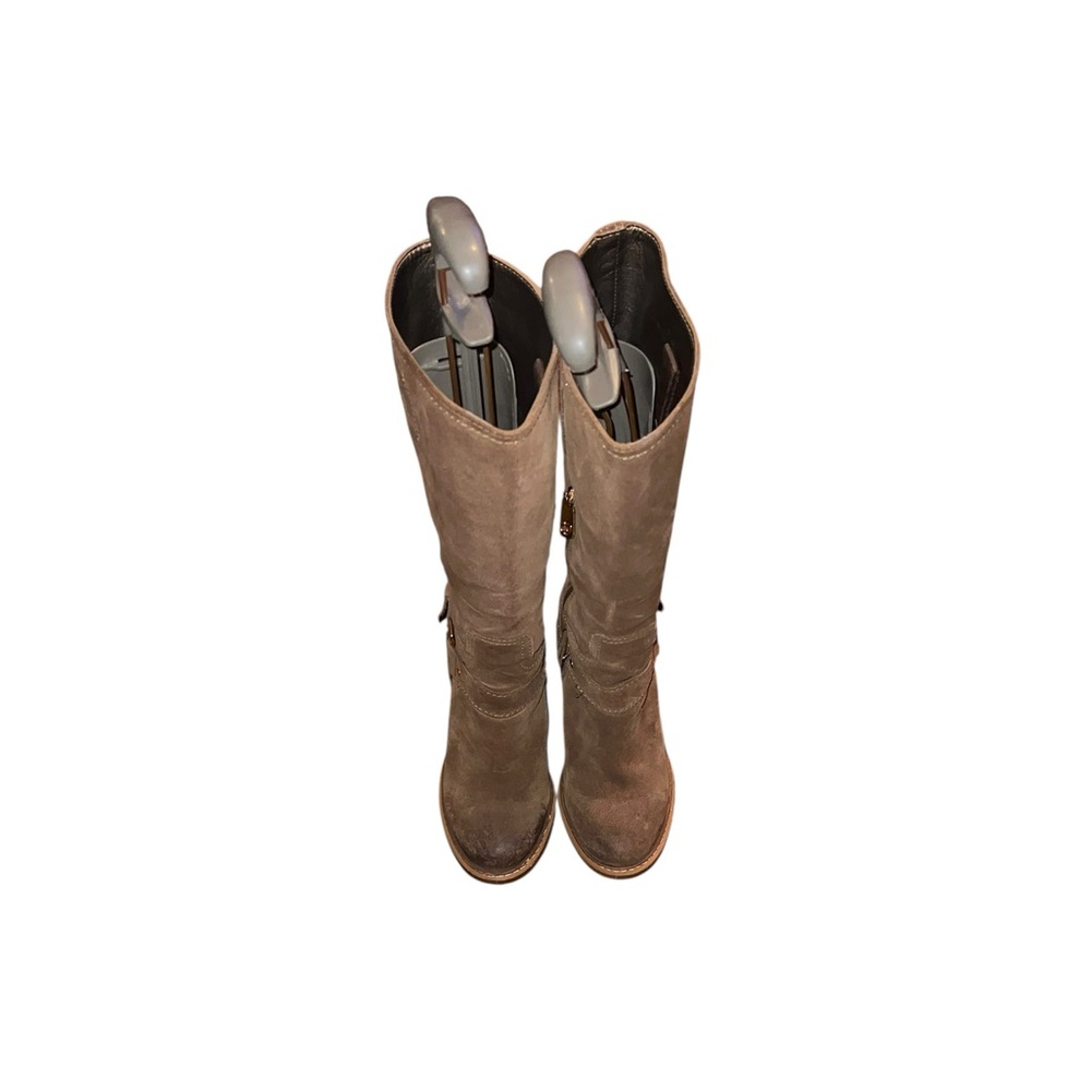 Talbots Tan Suede Tall Sallie Harness Boots Size 5 1/2 B